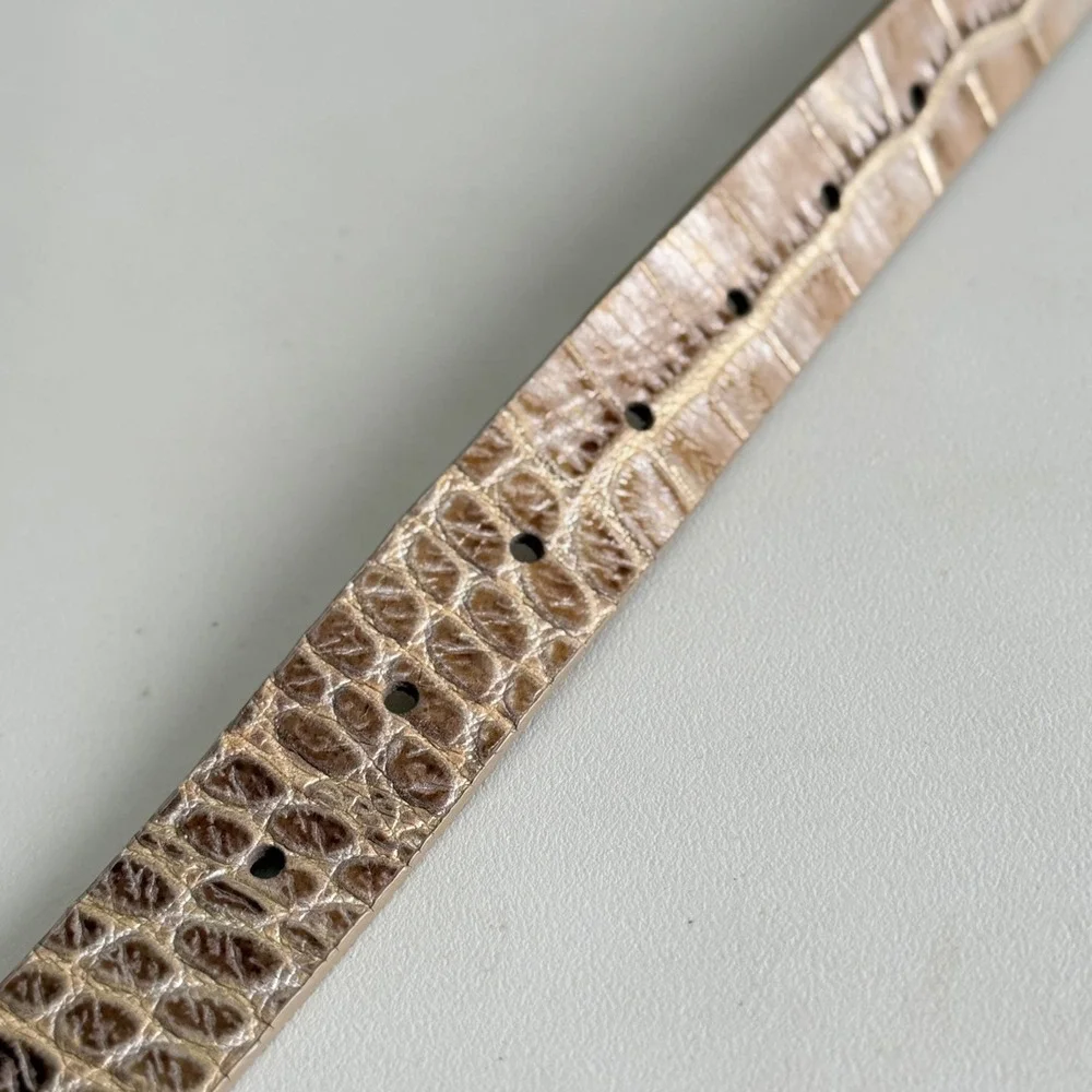 White House Black Market Gold Metallic Croc Embossed Leather Belt Size M Slim